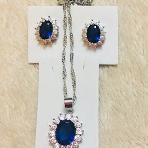 Sterling Silver Sapphire necklace and earring set